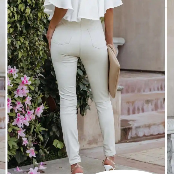 SIMPLICITY HIGH RISE FAUX LEATHER PANTS - BONE XS - Picture 3 of 9